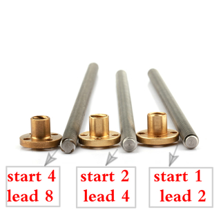 3D printer Tr8 8mm Trapezoidal lead screw 1 start 2mm pitch 2mm lead length 225mm stainless steel screw brass nut tr8*2