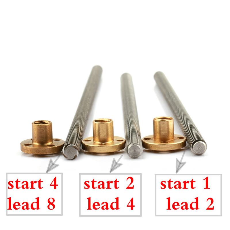 3D printer Tr8 8mm Trapezoidal lead screw 1 start 2mm pitch 2mm lead length 225mm stainless steel screw brass nut tr8*2