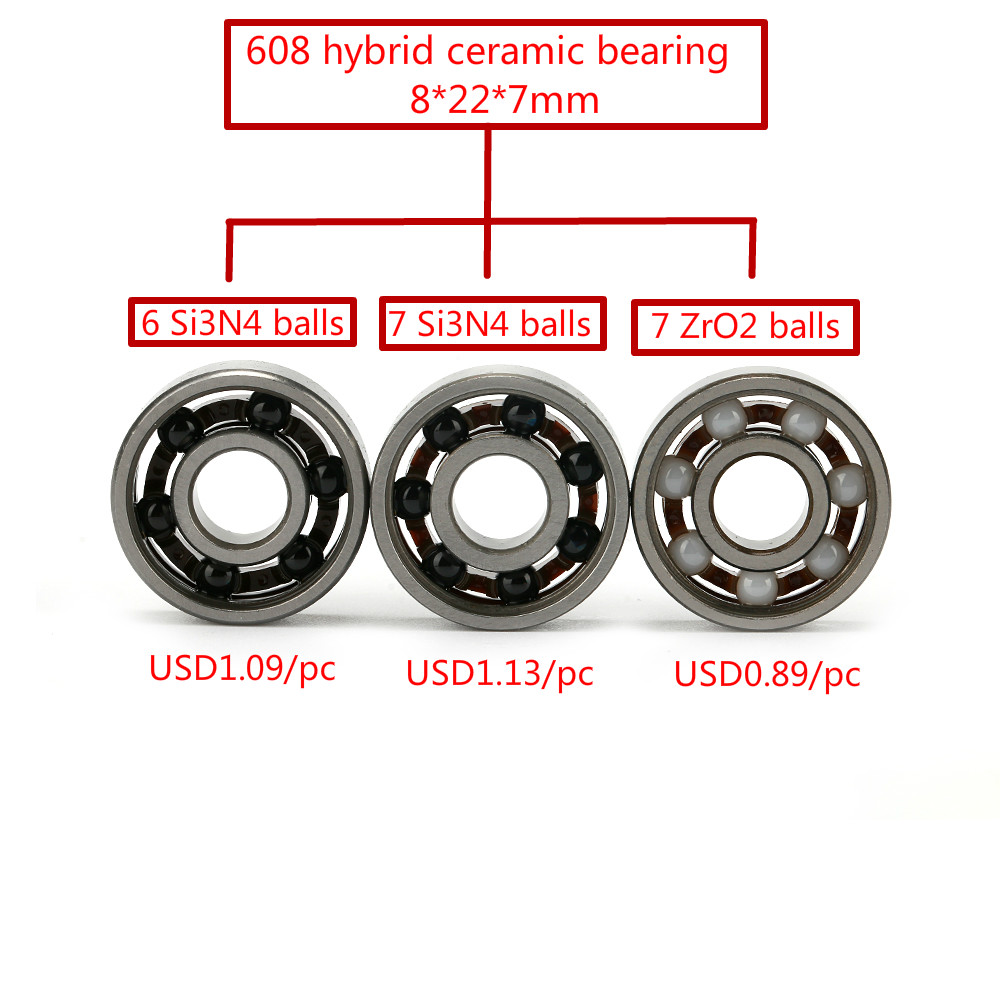 8pcs a set ABEC7 grade single red seal nylon cage skateboard size 8*22*7mm 608 ball bearing