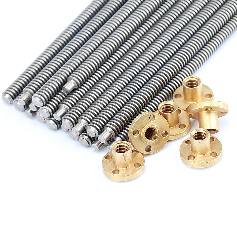 Tr8*2 Tr8x2 8mm trapezoidal thread lead screw with flange brass nut 1000mm long