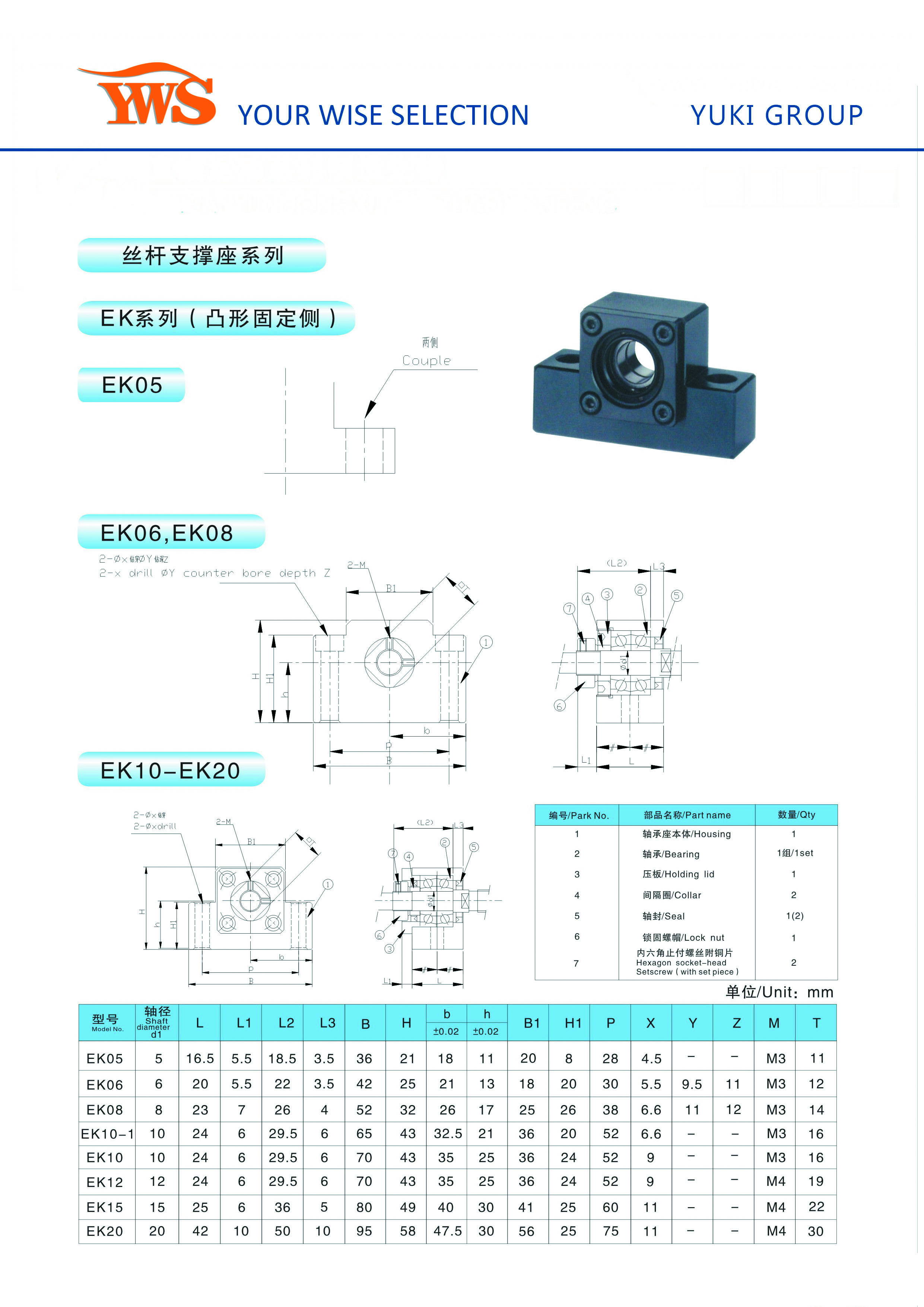 End support with ball bearing for CNC Router Milling machine
